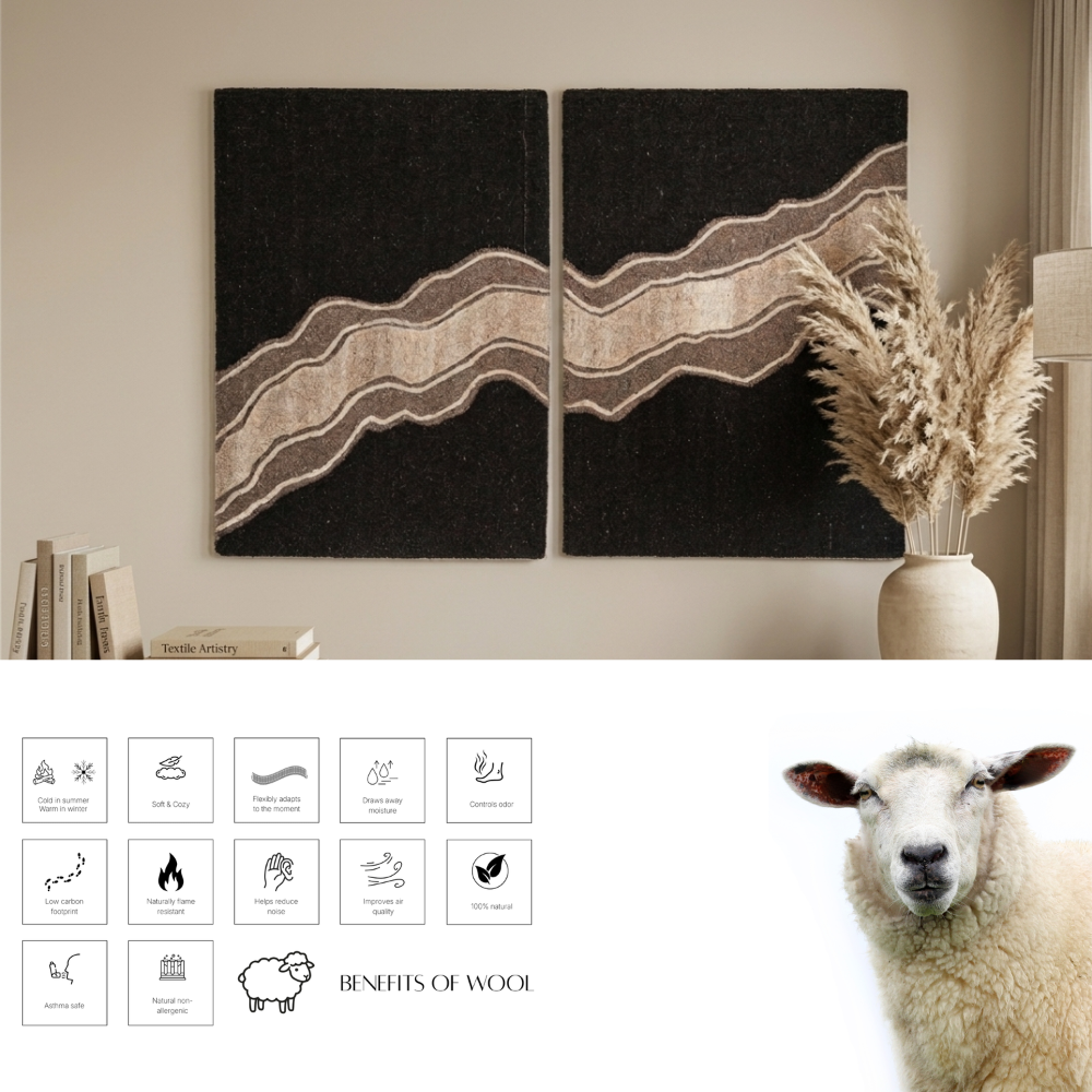 Beige & Taupe Swirl and Chevron Wool Wall Art (2-Panel Set) 1