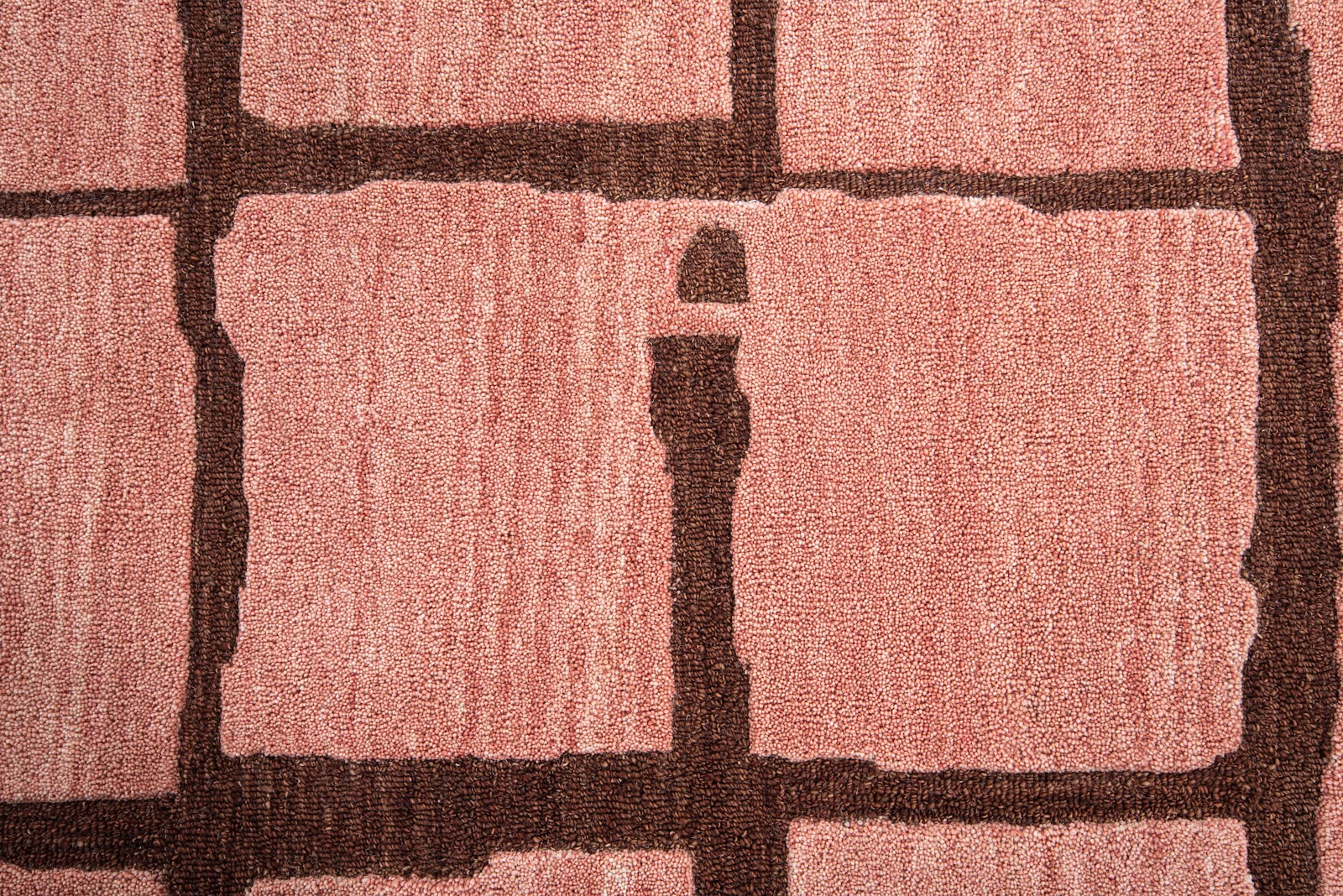 Blush Pink Modern Block Pattern Wool Rug — Shaped 3