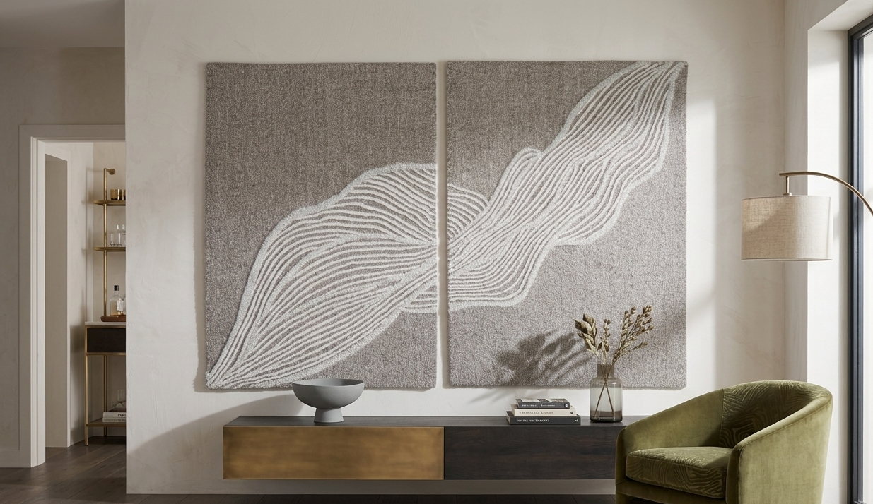 Ivory & Grey Abstract Branch Wool Wall Art 6