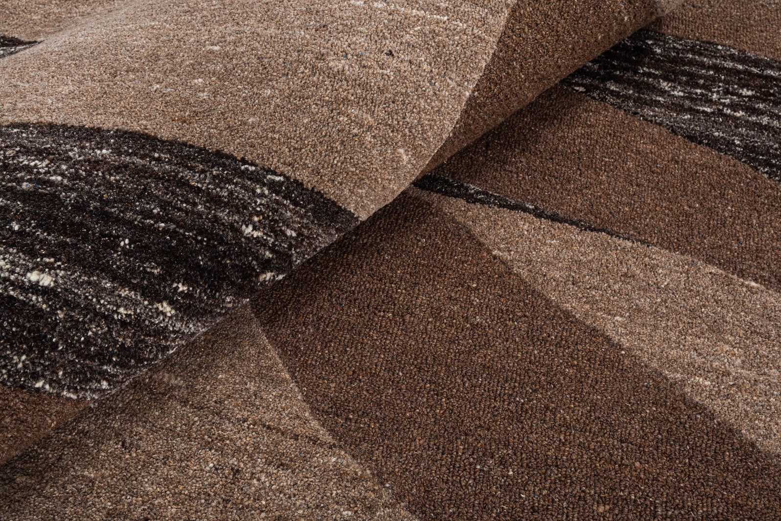 Brown, Taupe & Black Abstract Geometric Wool Rug — Shaped 5