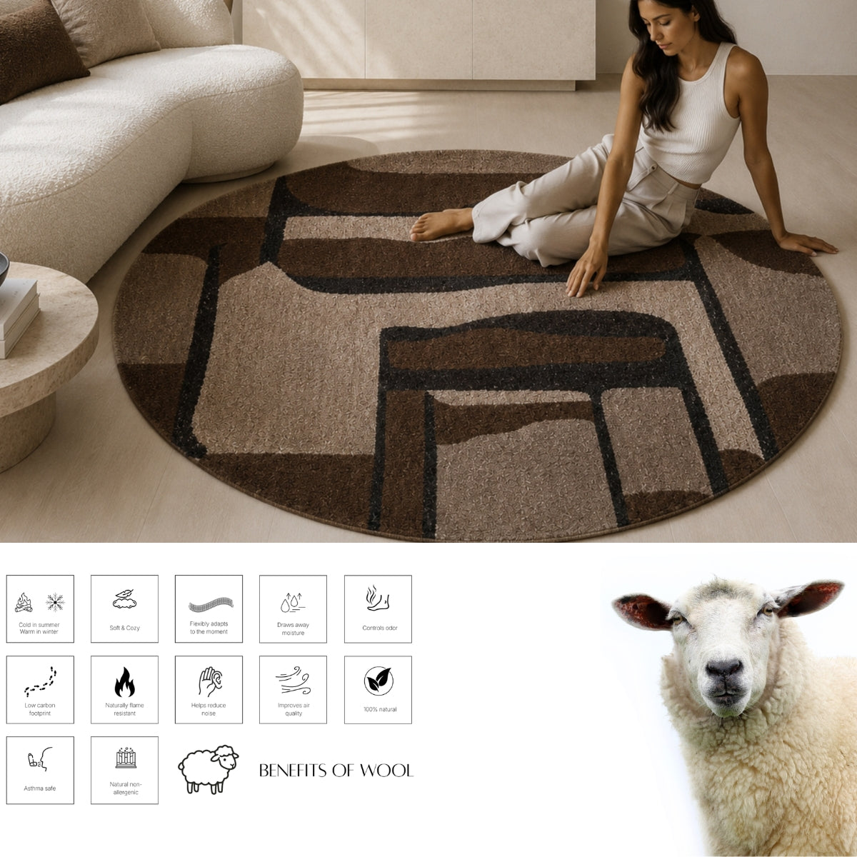 Silver Grey, Light Grey & Charcoal Abstract Wool Rug — Round 3