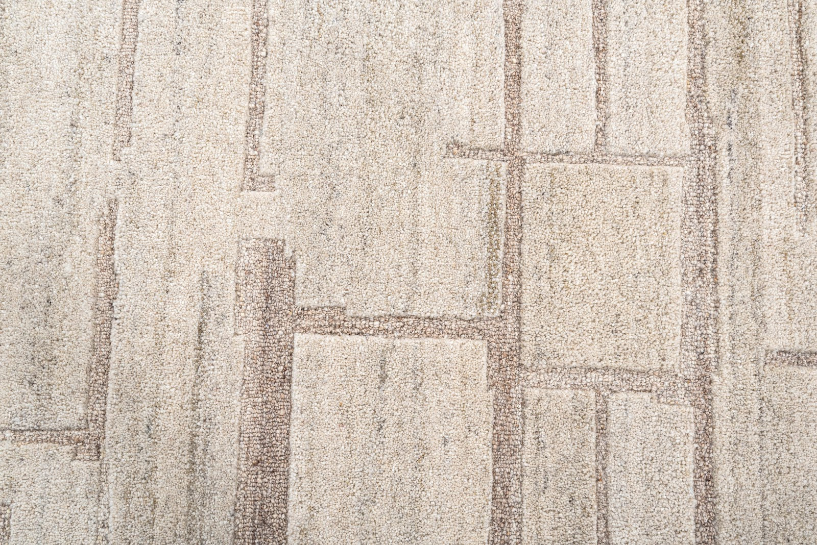 Ivory Beige Linear Textured Wool Rug — Round 3