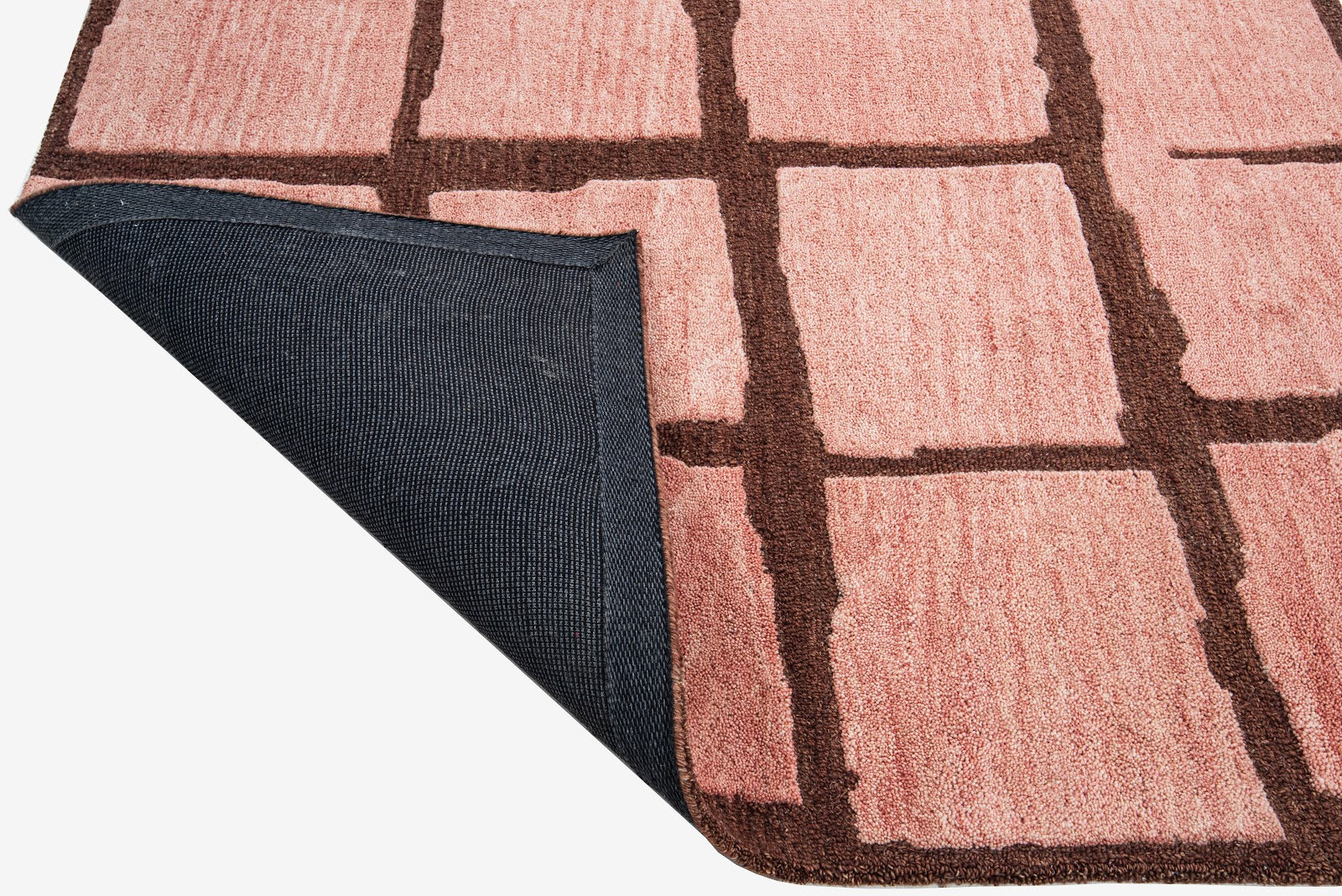 Blush Pink Modern Block Pattern Wool Rug — Square 5