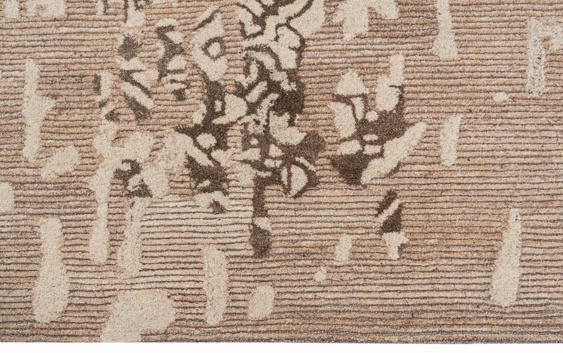 Ivory distressed traditional handmade wool and silk rug