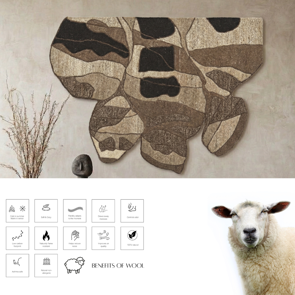 Brown, Beige & Black Abstract Leaf Wool Wall Art 9