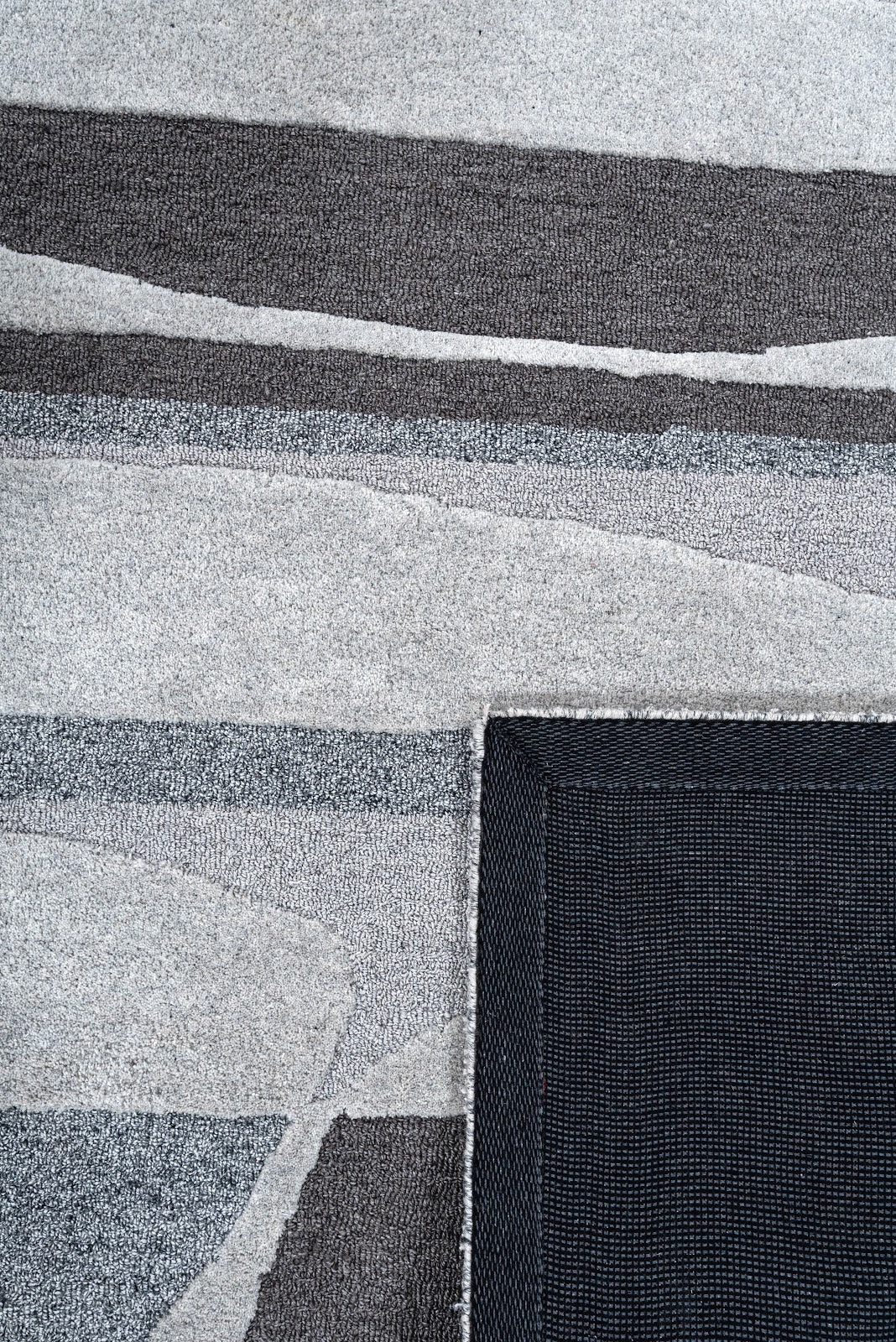 Silver Grey, Light Grey & Charcoal Abstract Wool Rug — Square 7