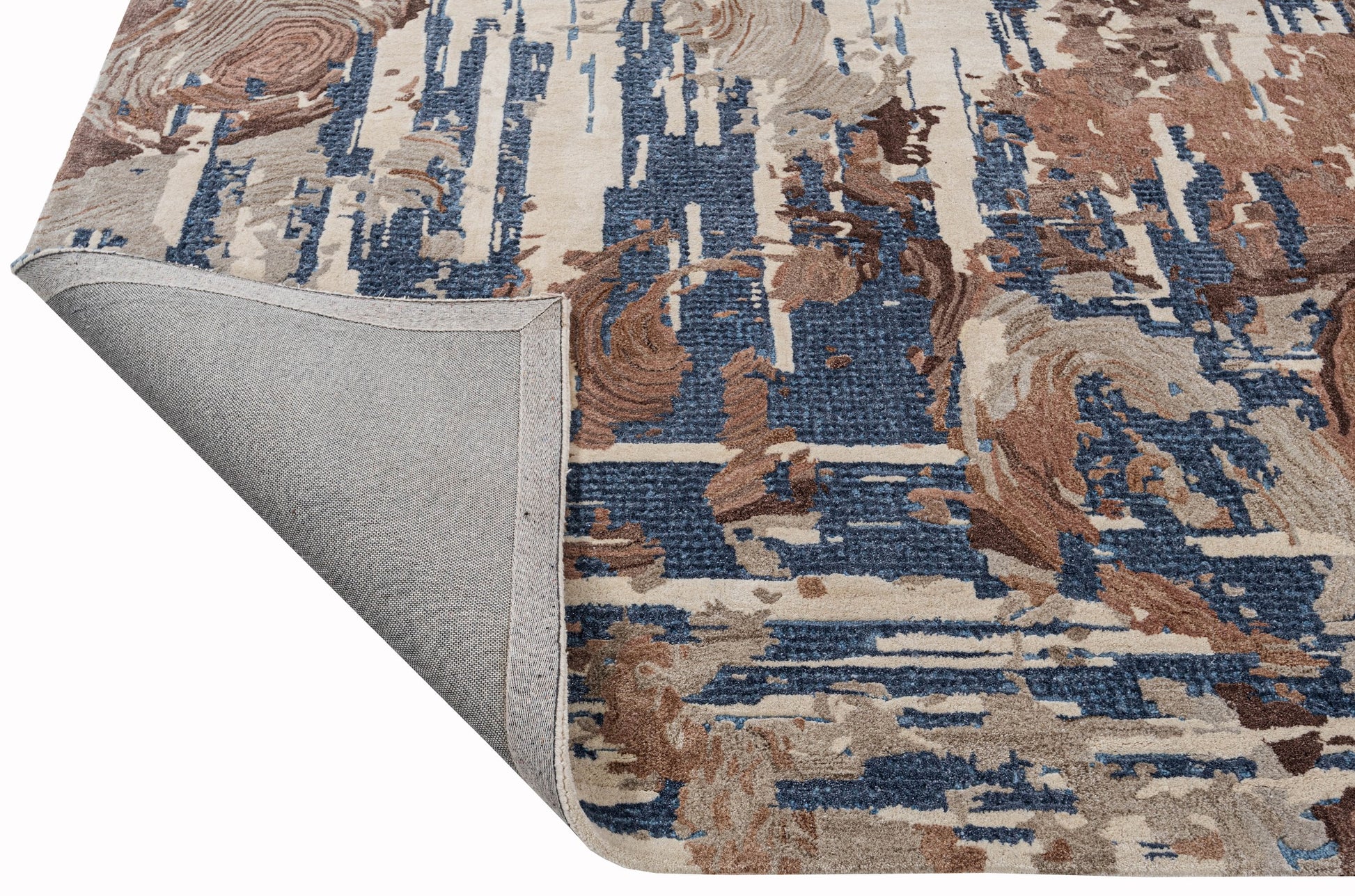 Ivory Brown handmade wool and silk rug