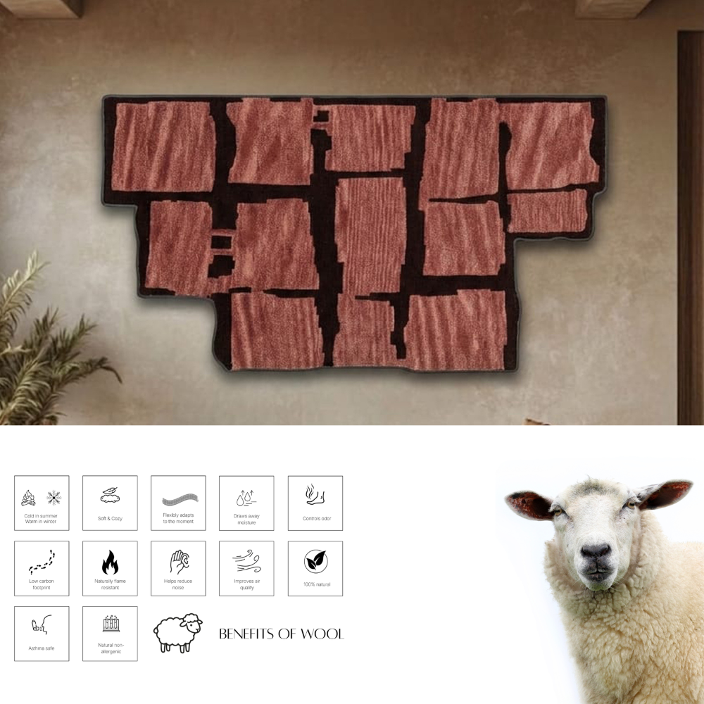 Blush Pink & Brown Modern Block Wool Wall Art 8