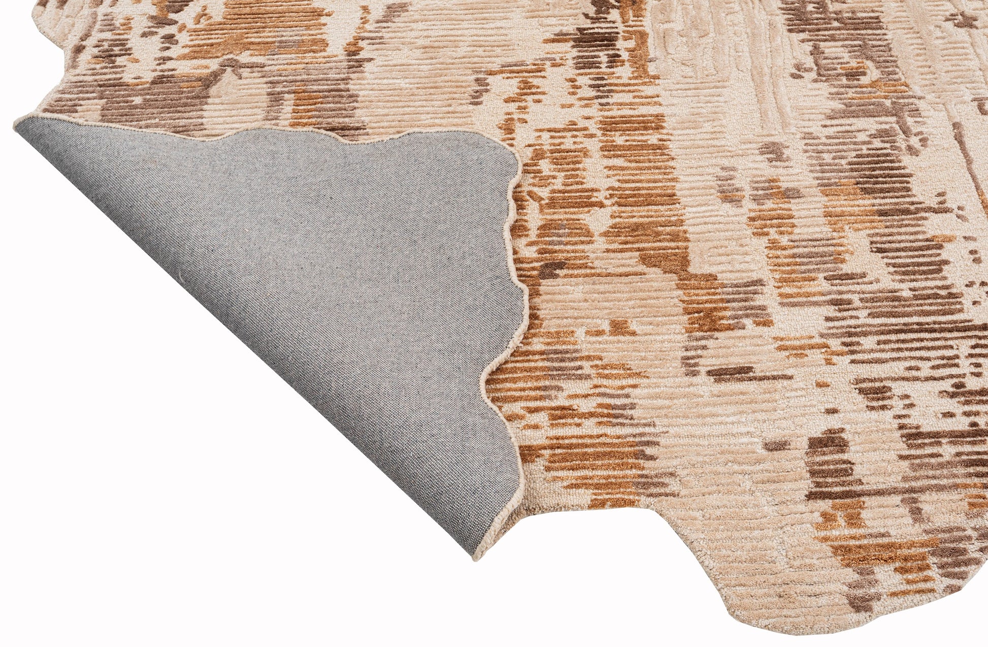 Beige Brown handmade wool and silk rug