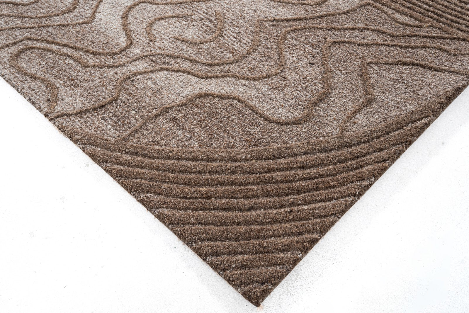 Brown, Beige & Black Abstract Leaf Pattern Wool Rug — Square 5