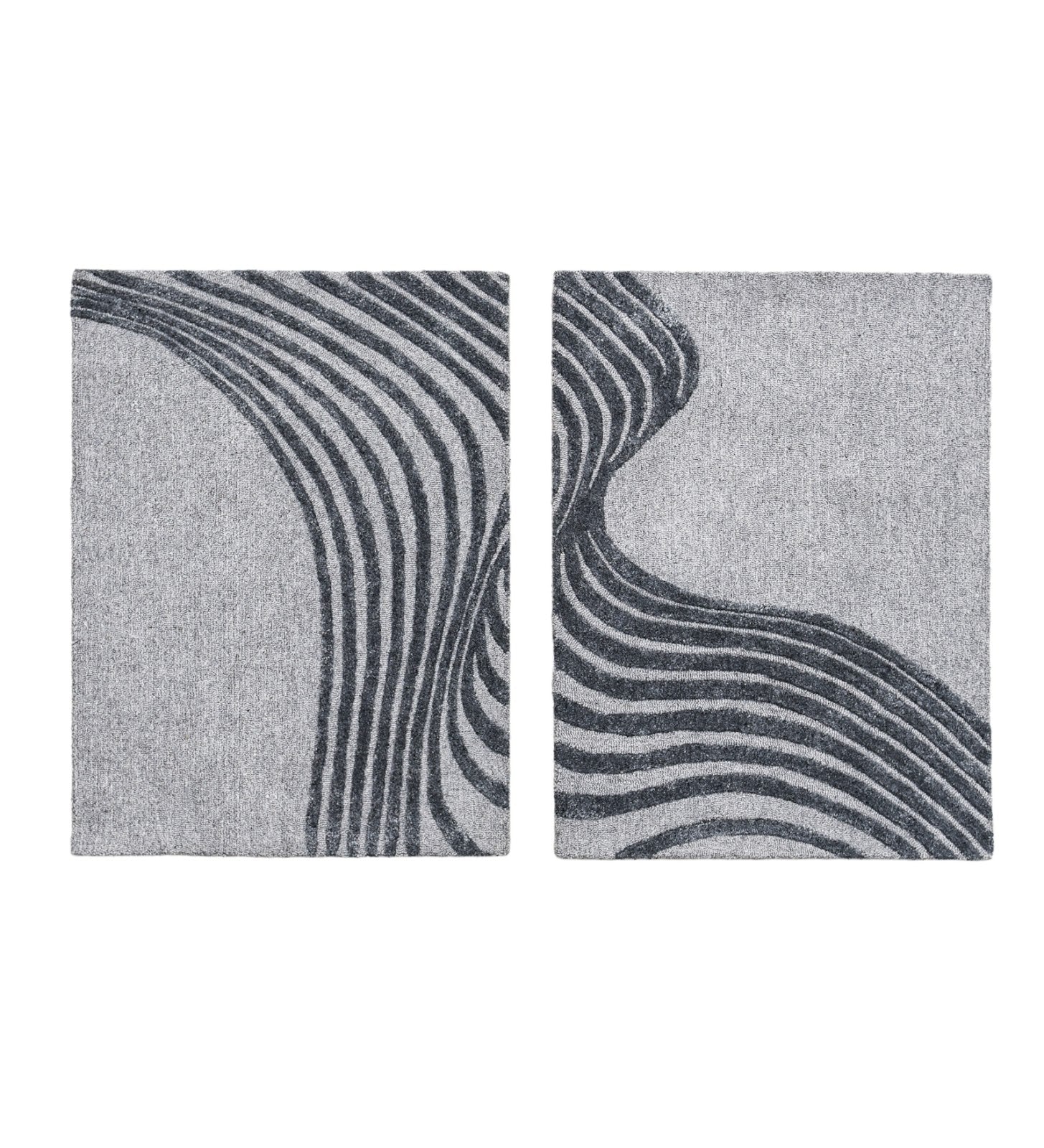Charcoal Grey & Teal Abstract Line Wool Silk Wall Art (3-Panel Set) 10