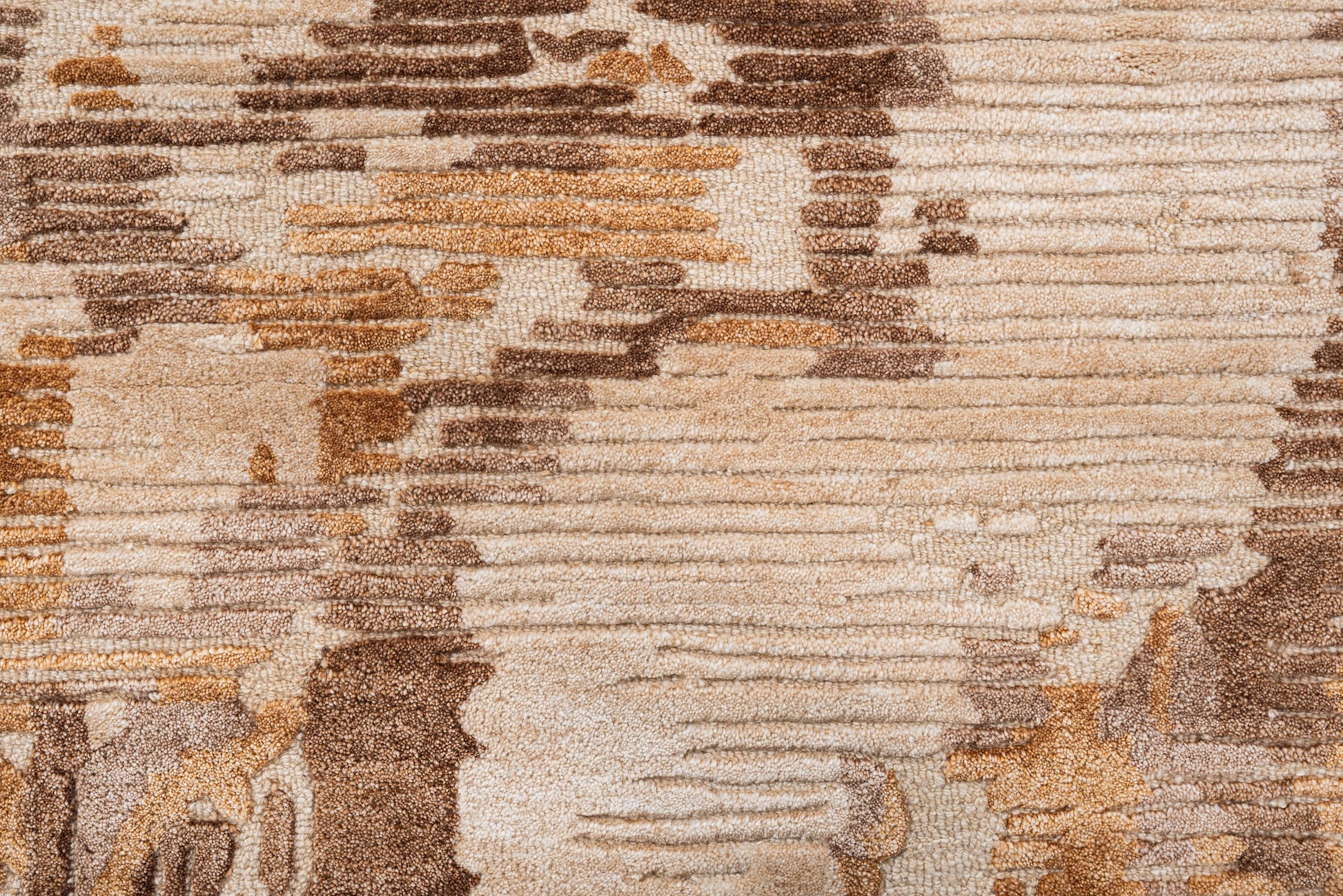 Beige Brown handmade wool and silk rug