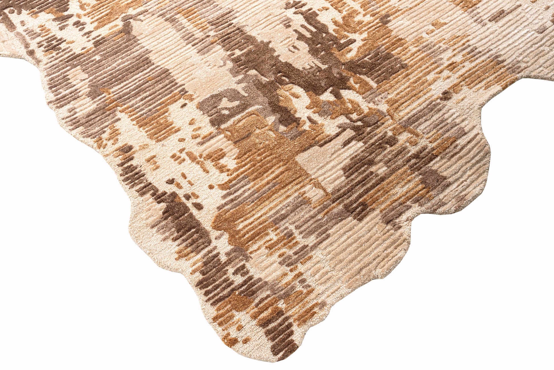 Beige Brown handmade wool and silk rug