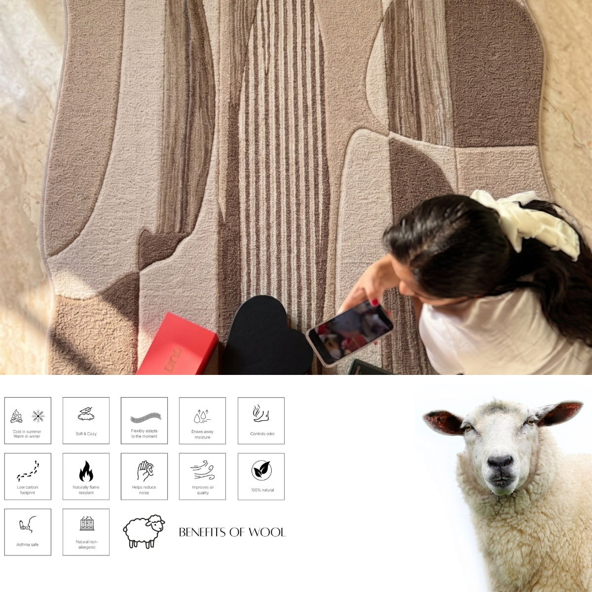 Ivory, Beige & Brown Geometric Border Wool Rug — Shaped 3
