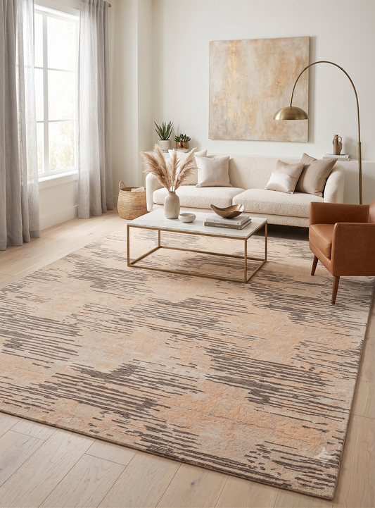 Ivory handmade wool and silk rug