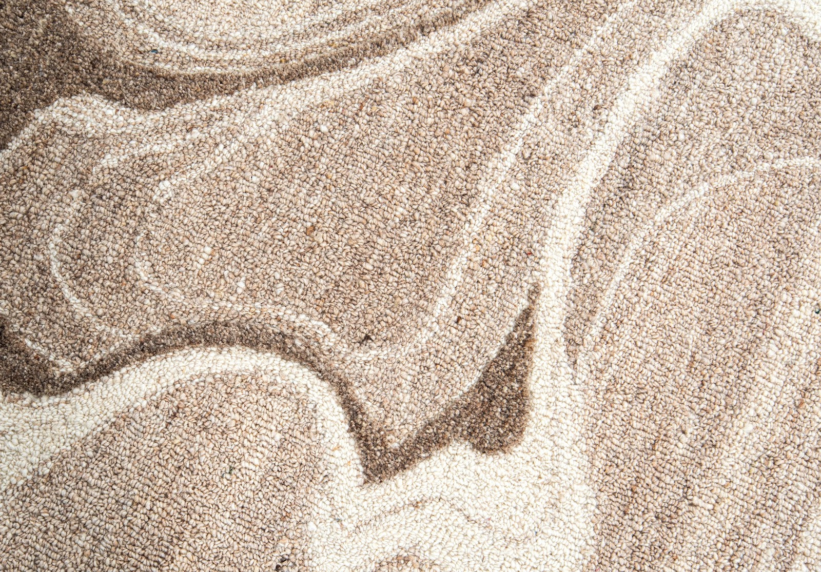 Black, Beige & Taupe Abstract Wave Natural Wool Rug — Shaped 3