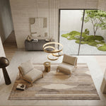 Ivory, Beige & Brown Geometric Border Wool Rug Rectangular