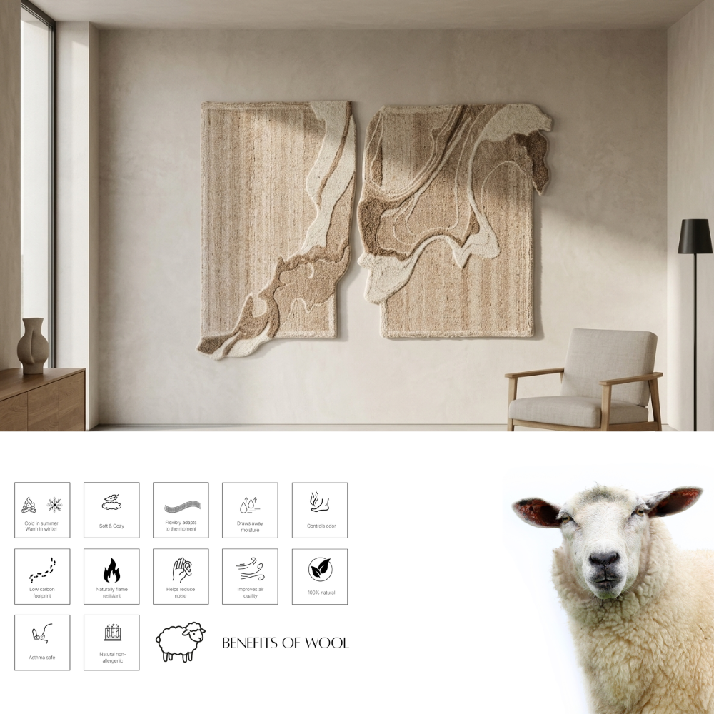 Ivory & Beige Abstract Marble Swirl Wool Wall Art (2-Panel Set) 1
