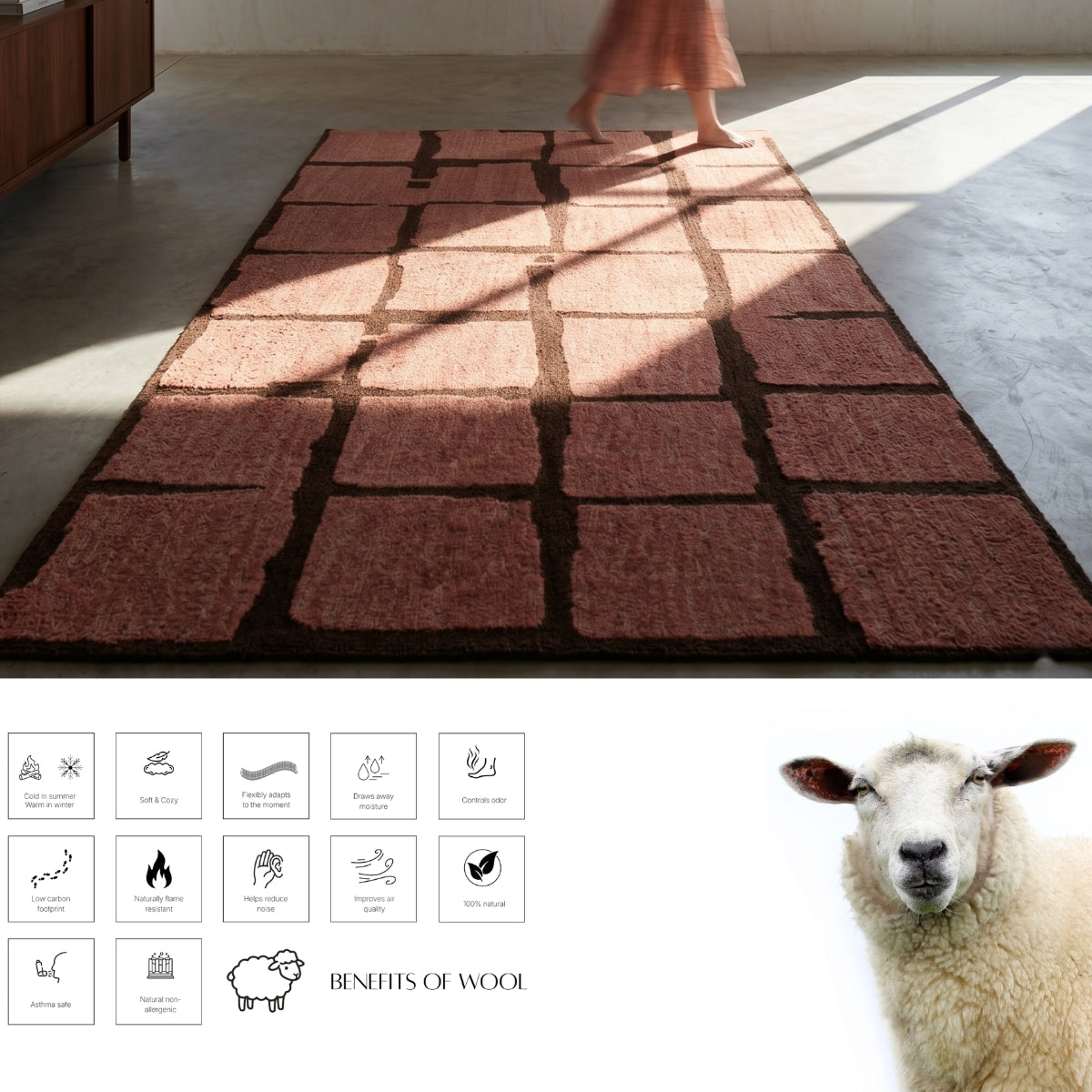 Blush Pink Modern Block Pattern Wool Rug — Square 2