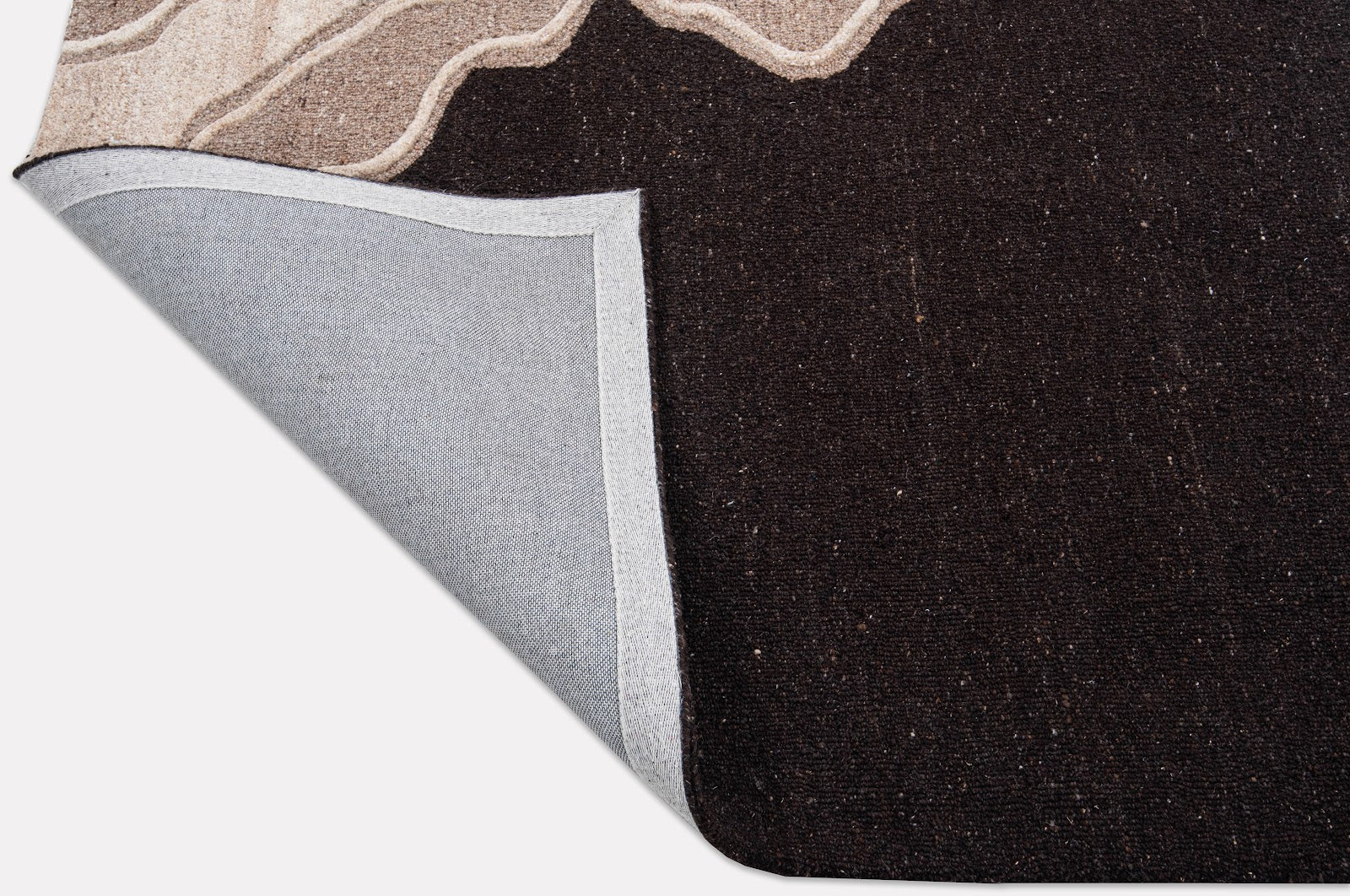 Black, Beige & Taupe Abstract Wave Natural Wool Rug — Square 5