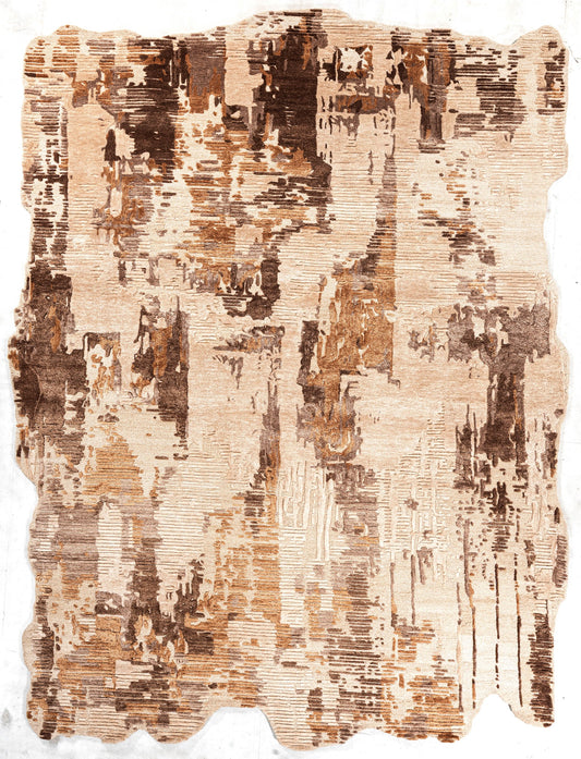 Beige Brown handmade wool and silk rug in beige, caramel and brown