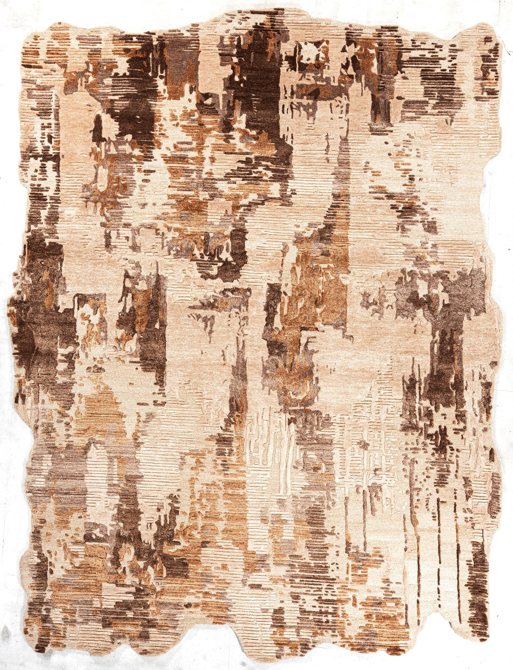 Beige Brown handmade wool and silk rug in beige, caramel and brown