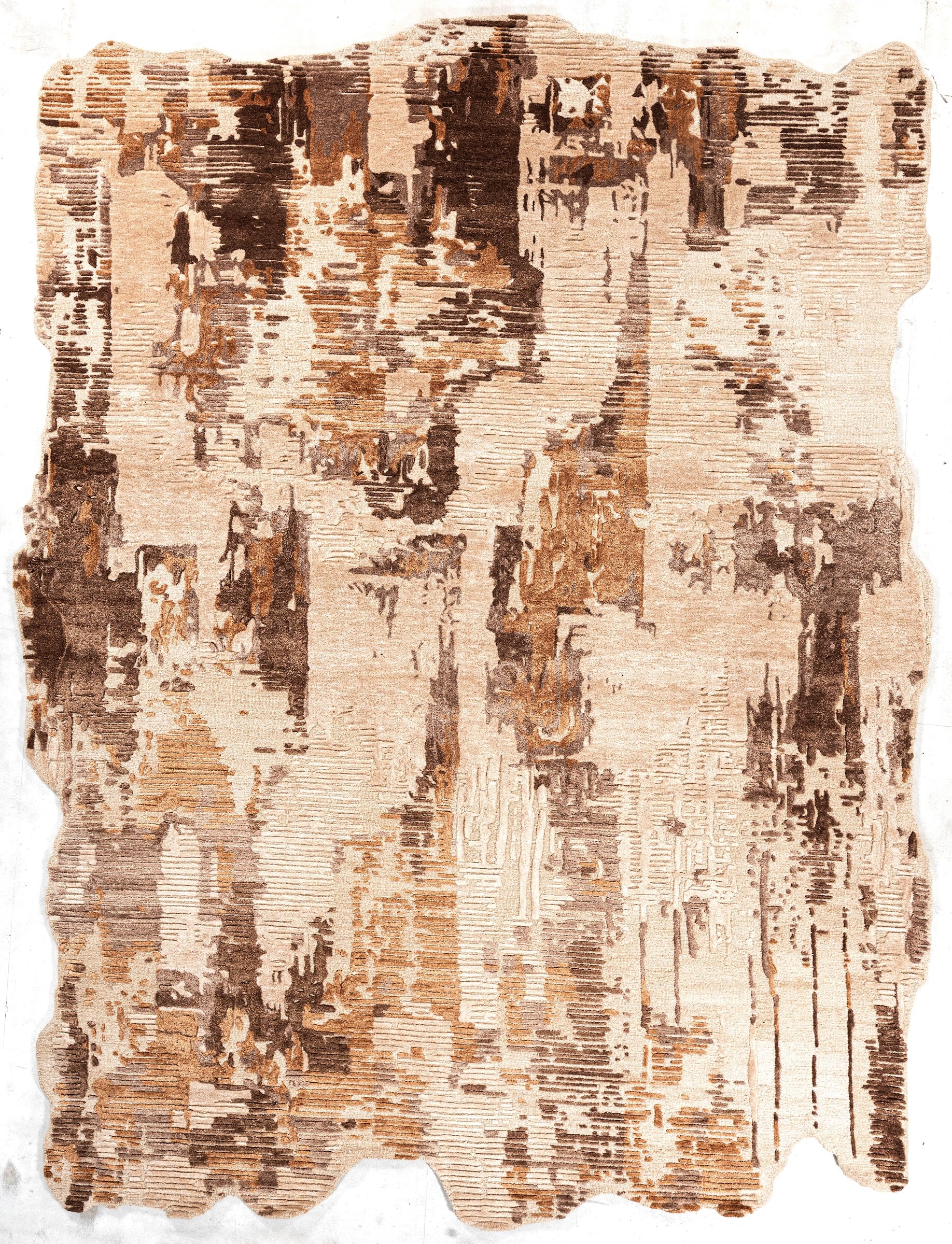 Beige Brown handmade wool and silk rug in beige, caramel and brown