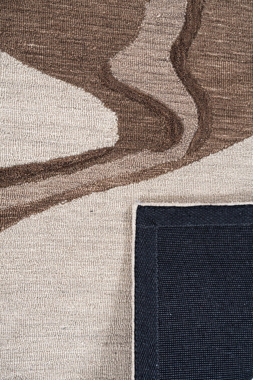 Ivory & Brown Abstract Wave Wool Rug — Square 6