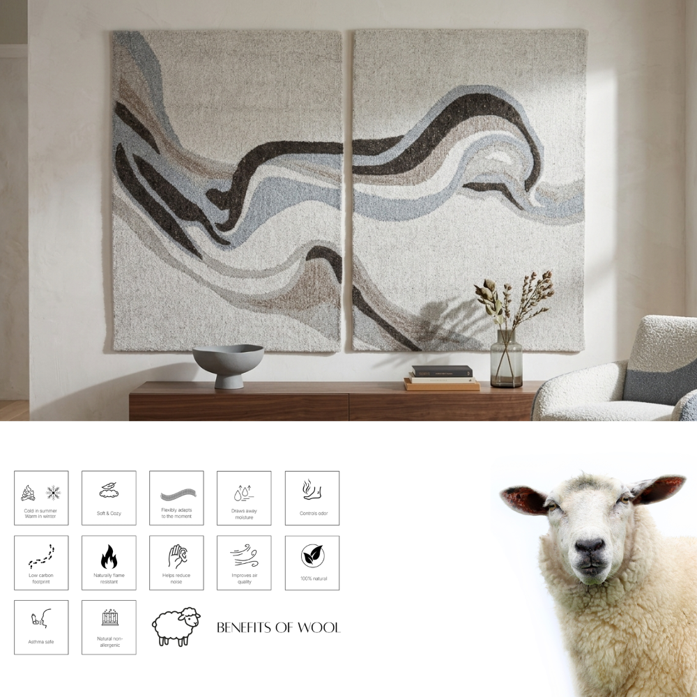 Ivory & Beige Linear Stripe Wool Wall Art 2