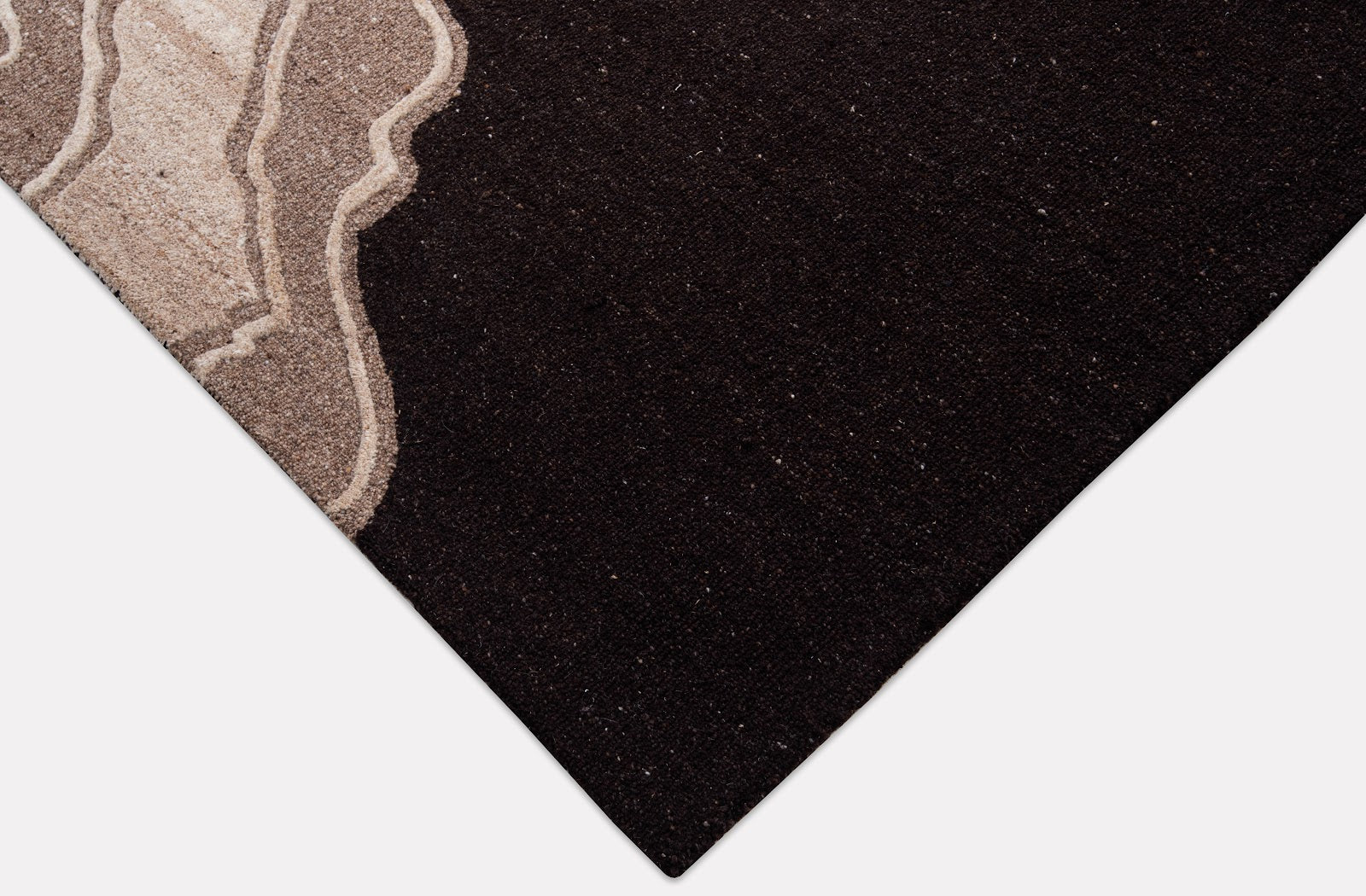 Black, Beige & Taupe Abstract Wave Natural Wool Rug — Square 6