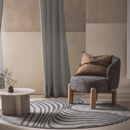 Ivory, Beige & Brown Geometric Border Wool Rug — Round 2