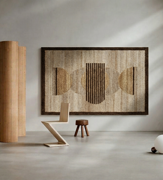 Ivory & Brown Circle Stripe Wool Wall Art with Border 7