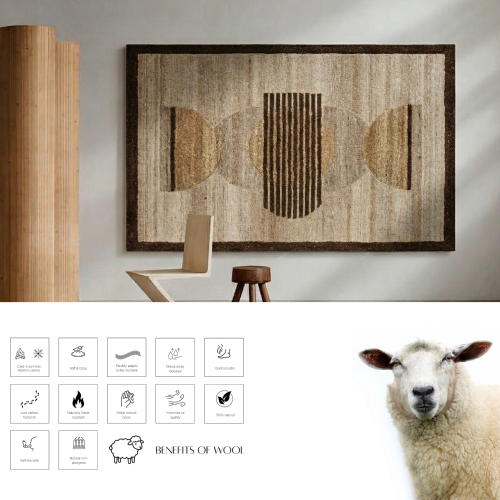 Ivory & Brown Circle Stripe Wool Wall Art with Border 10