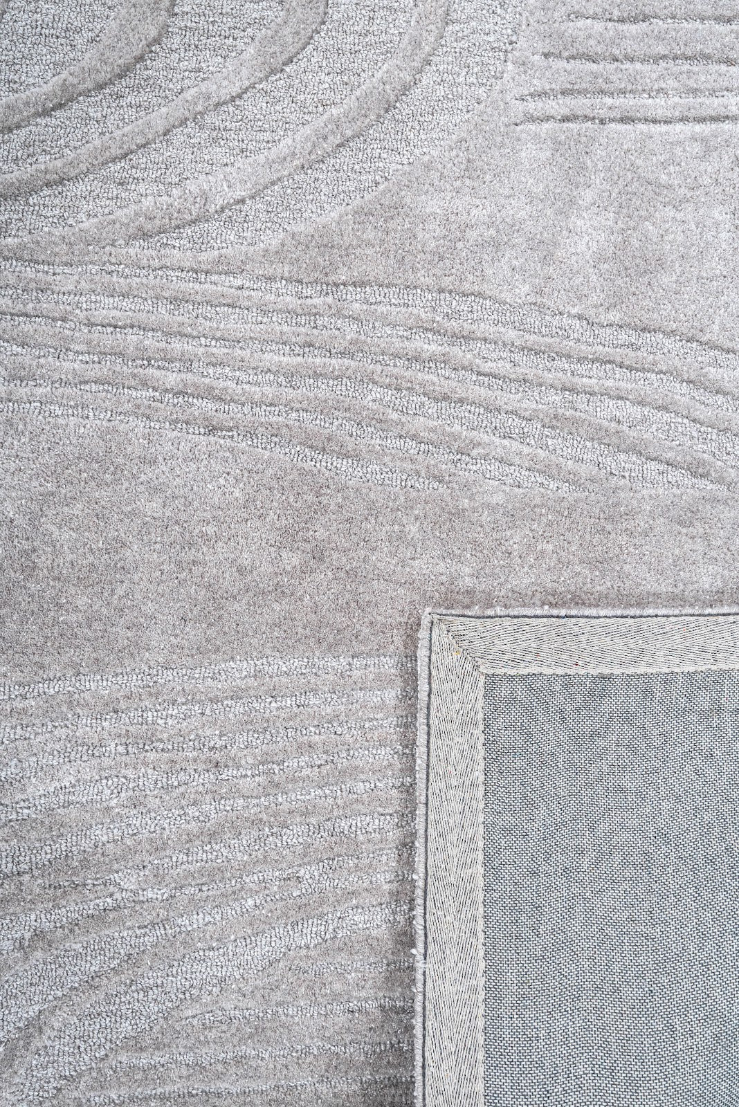 Ivory & Beige Abstract Wave Wool & Silk Rug — Square 5