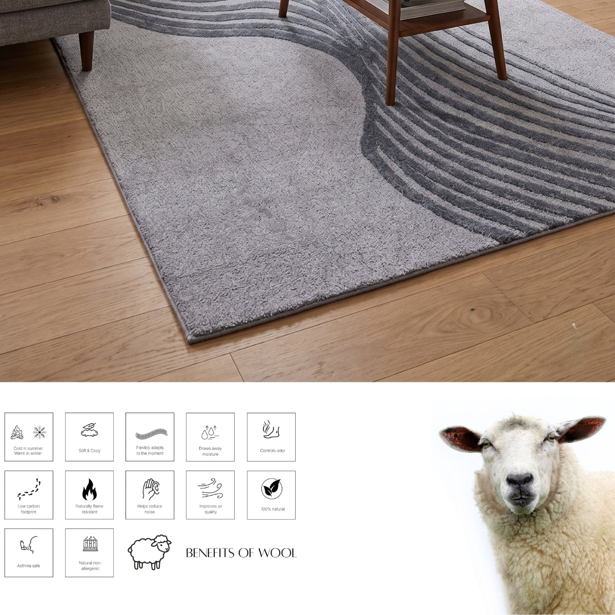 Grey & Ivory Abstract Flow Wool & Silk Rug — Square 2