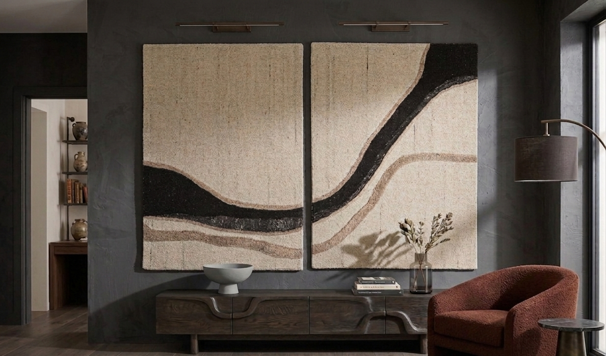 Brown & Tan Wave Stripe Wool Wall Art (2-Panel Set) 10