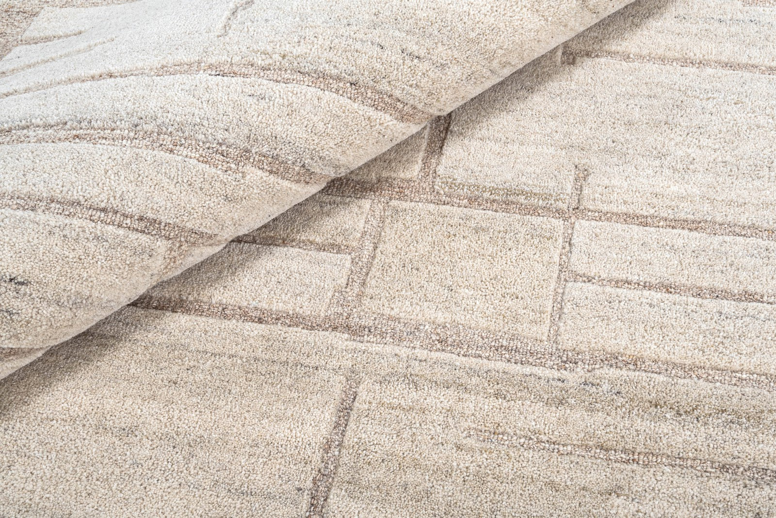 Ivory Beige Linear Textured Wool Rug — Shaped 5