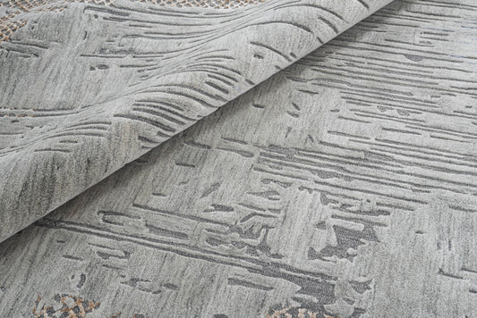 Denim handmade wool and silk rug