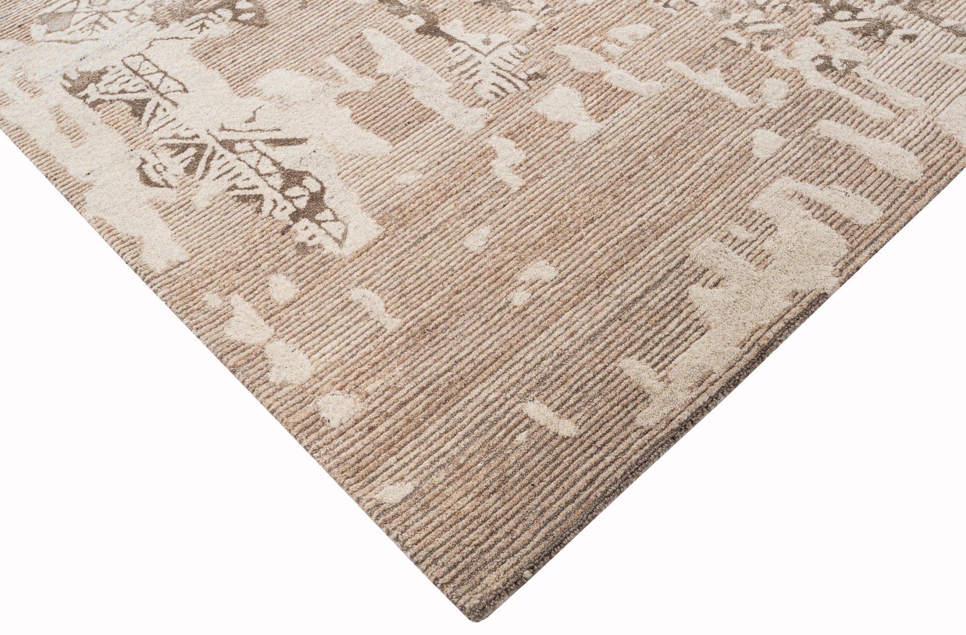 Ivory distressed traditional handmade wool and silk rug