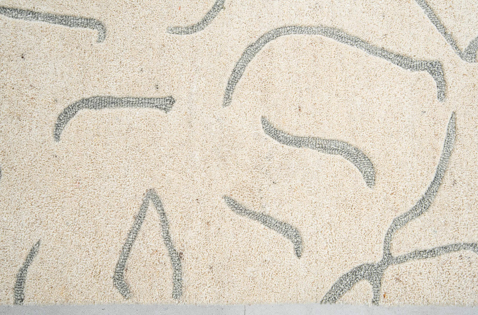Ivory & Grey Abstract Branch Pattern Wool Rug — Square 8