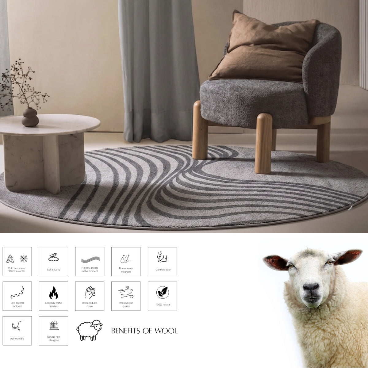 Ivory, Beige & Brown Geometric Border Wool Rug — Round 3