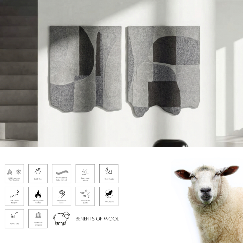 Grey & Charcoal Abstract Geometric Wool Wall Art (2-Panel Set) 3