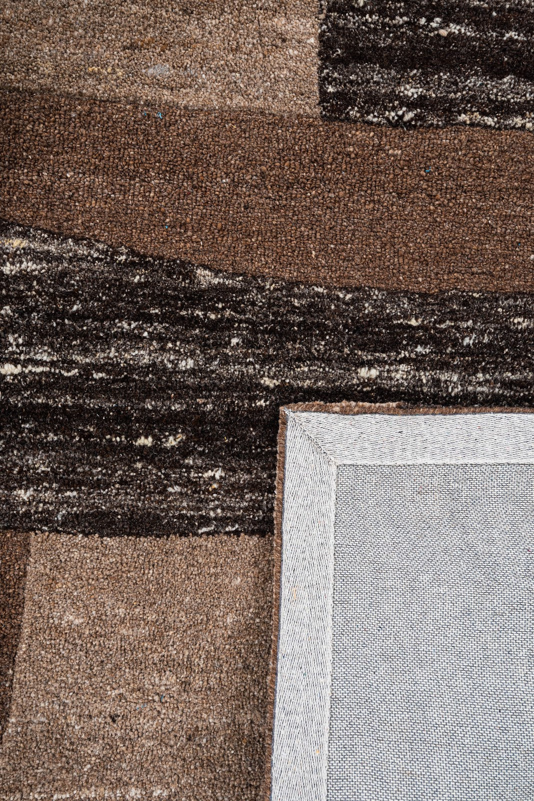 Brown, Beige & Black Abstract Organic Wool Rug — Square 7