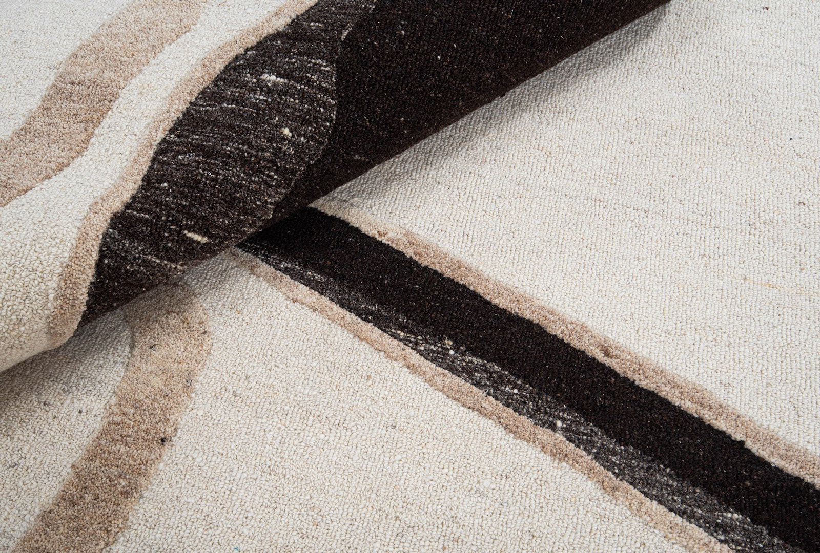 Taupe & Ivory Abstract Linear Wool & Silk Rug — Shaped 5