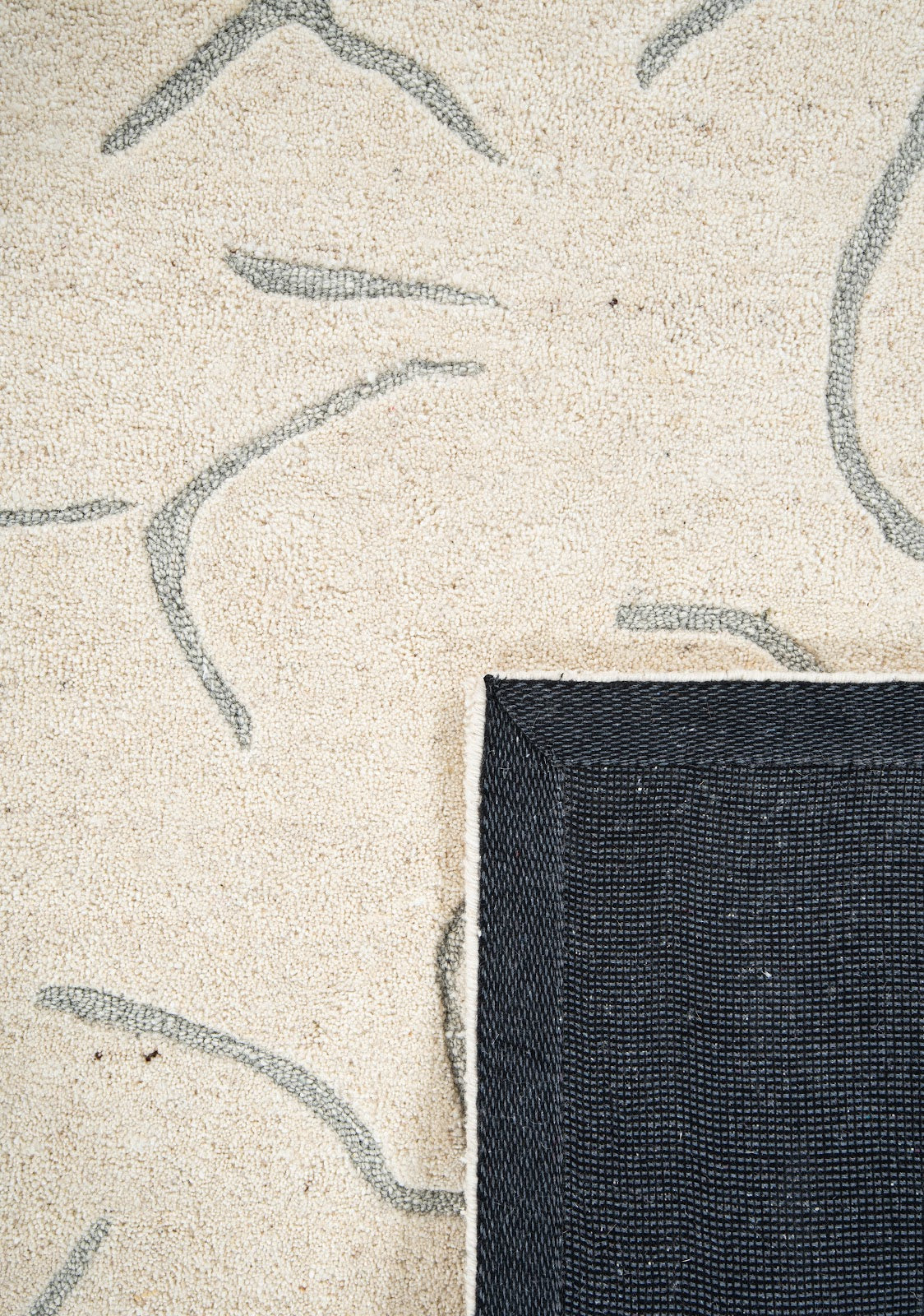 Ivory & Grey Abstract Branch Pattern Wool Rug — Square 7
