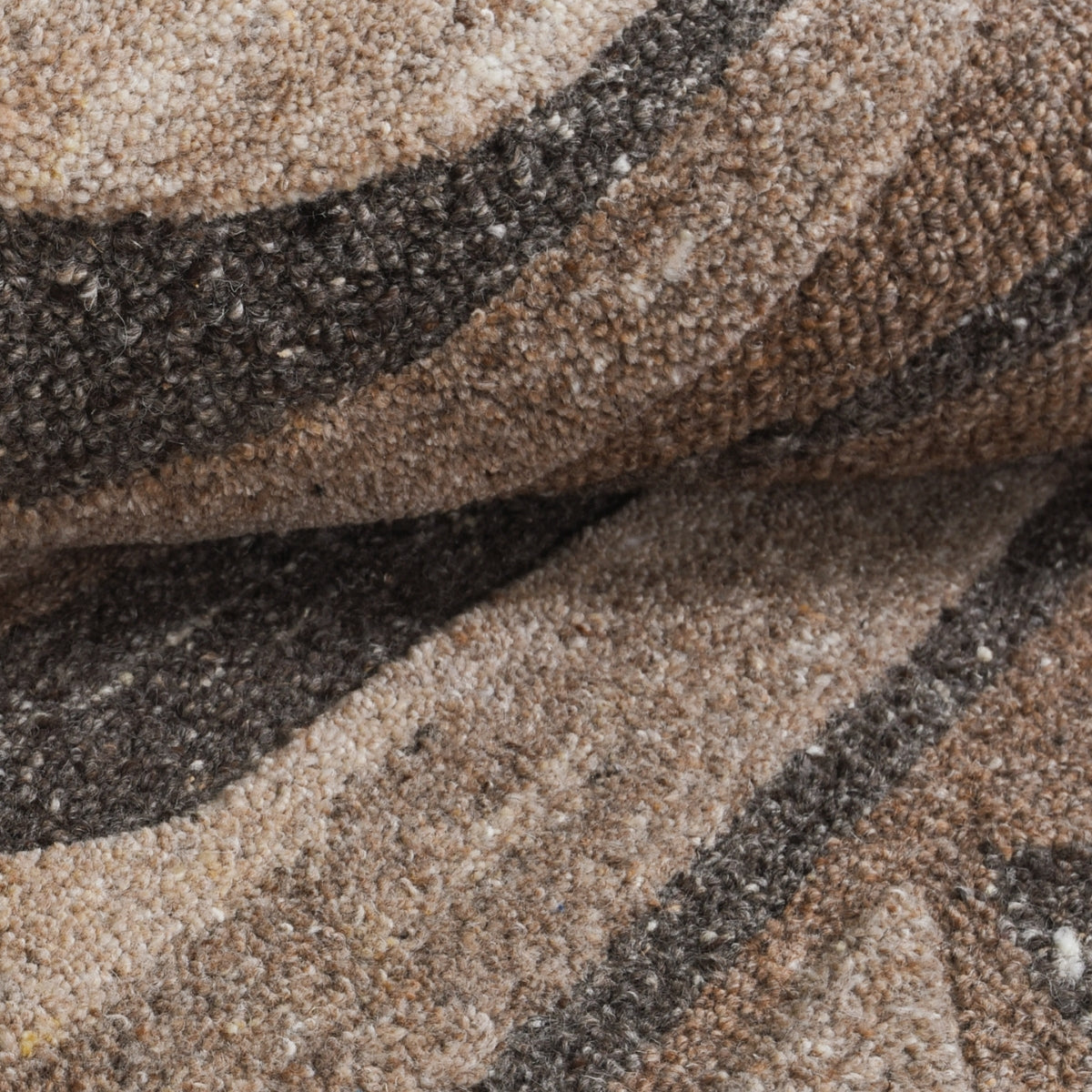 Brown, Beige & Charcoal Abstract Stripe Natural Wool Rug — Round 3