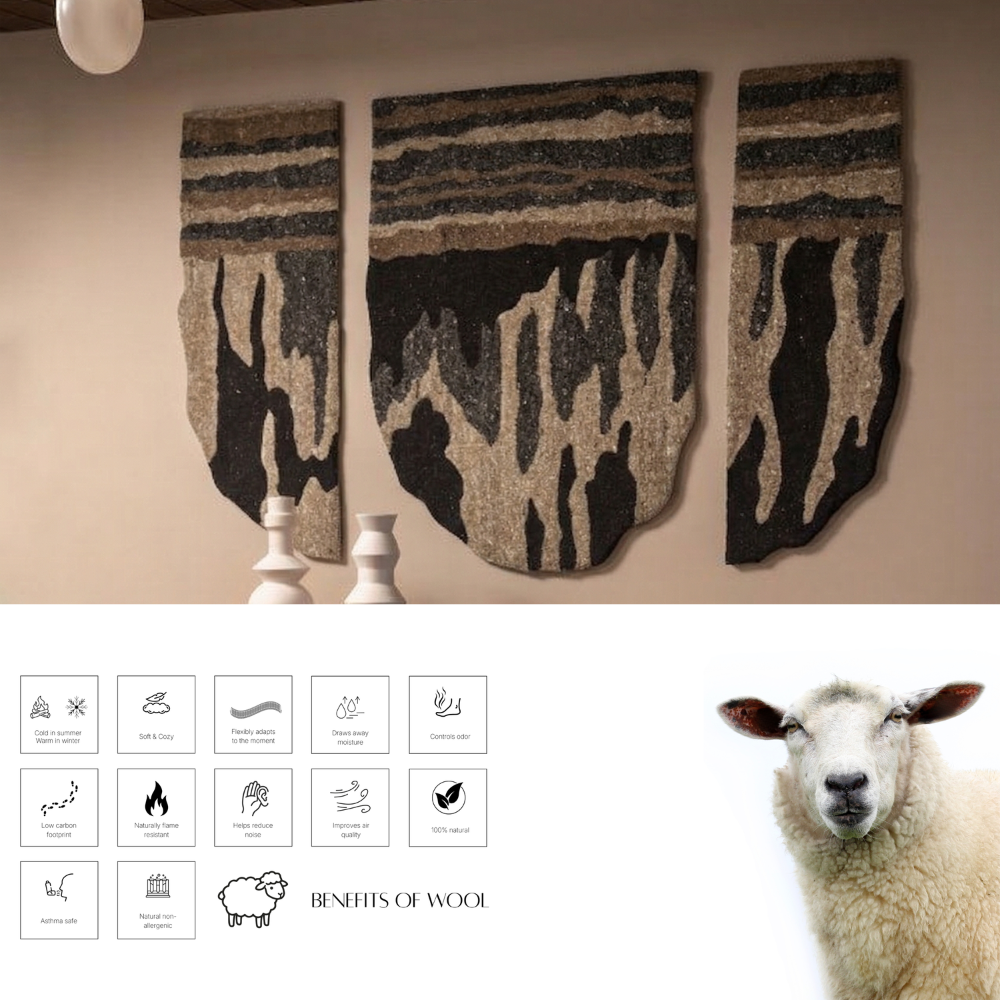 Beige & Black Abstract Stripe Wool Wall Art (3-Panel Set) 9