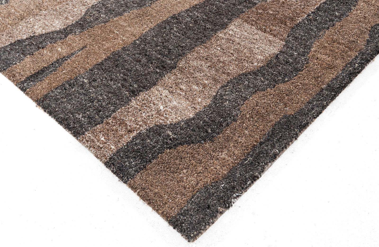 Brown, Charcoal & Beige Abstract Drip Pattern Natural Wool Rug — Square 5