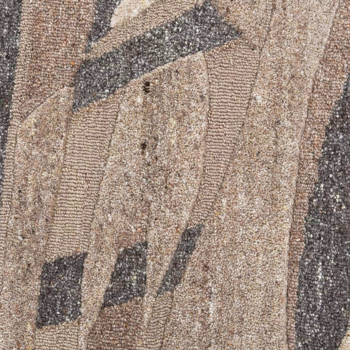 Brown, Beige & Charcoal Abstract Stripe Natural Wool Rug — Round 4