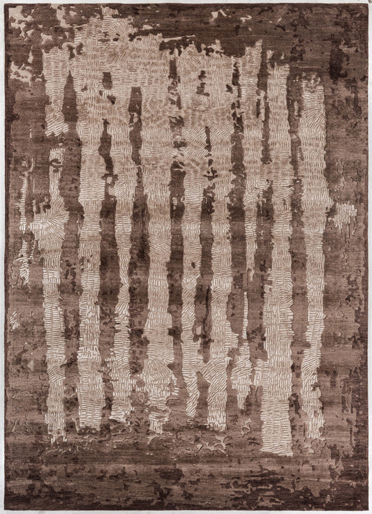 Smoke handmade wool and silk rug in brown, taupe and soft beige